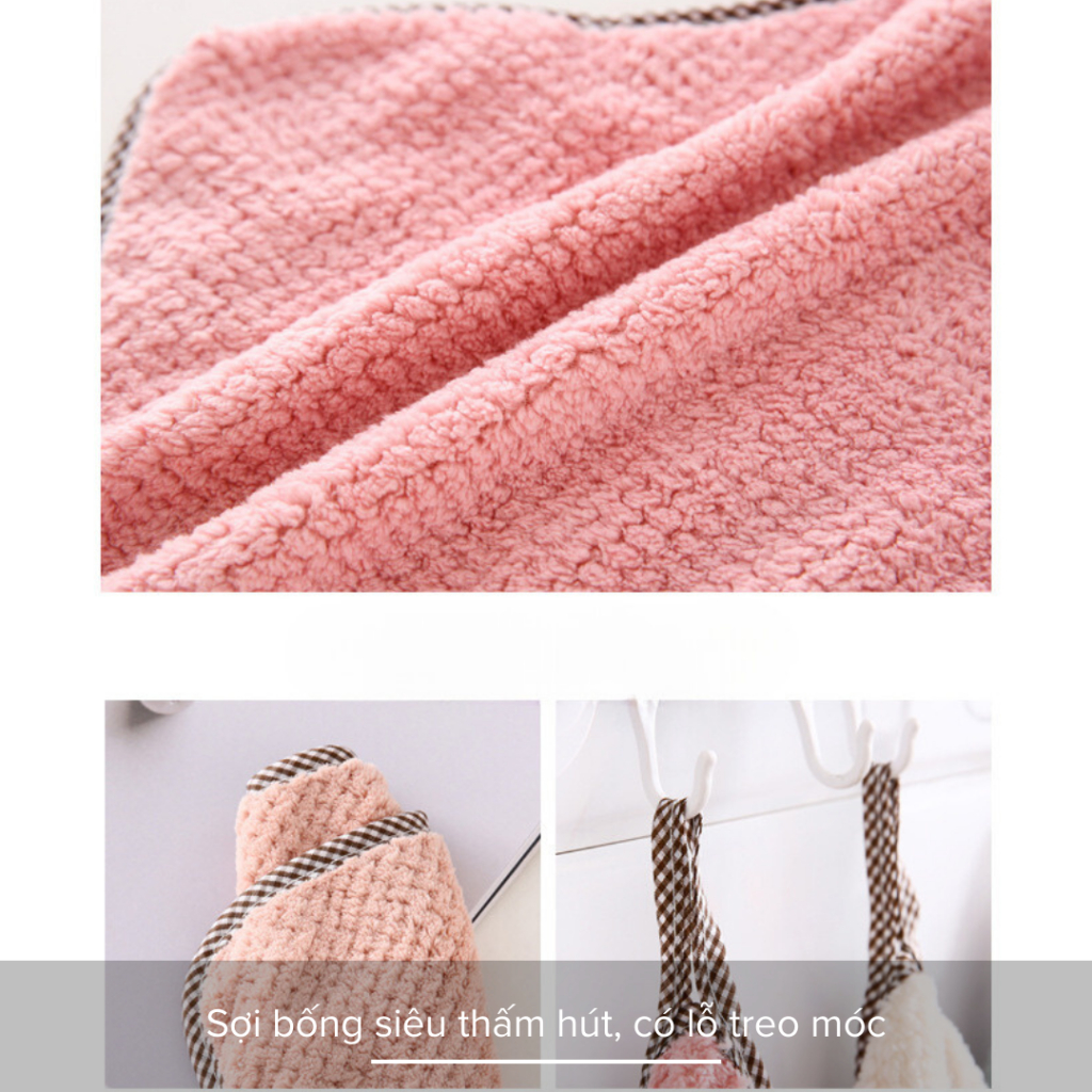 Khăn Lau Tay Nhà Bếp Bằng Vải Bông Siêu Thấm Hút, Khăn Lau Khô Bát Đĩa, Có Quai Treo Móc Tiện Lợi