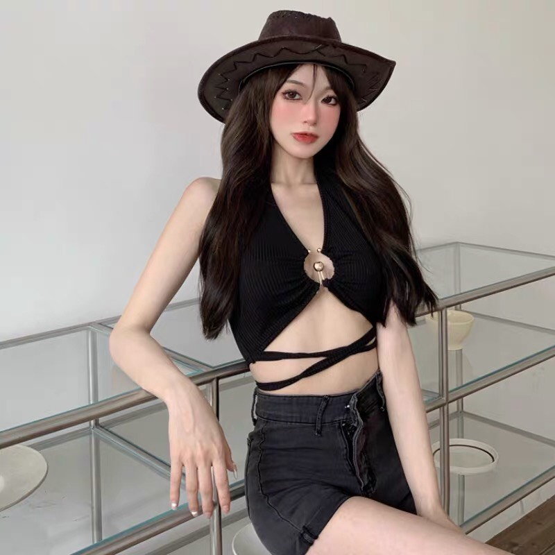 Áo yếm hở lưng form croptop nữ CATHANG8 có mút ngực dây quấn bụng A347