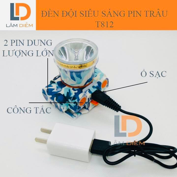 ĐÈN PIN SẠC 3 CHẾ ĐỘ ĐỘI ĐẦU CHỐNG NƯỚC PIN SIÊU LÂU T818-812