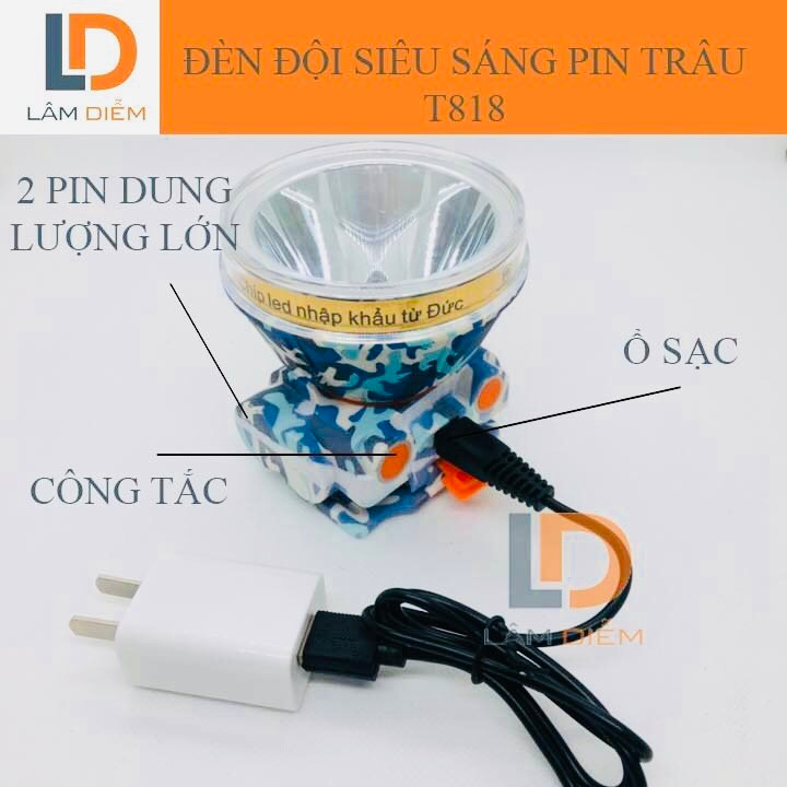 ĐÈN PIN SẠC 3 CHẾ ĐỘ ĐỘI ĐẦU CHỐNG NƯỚC PIN SIÊU LÂU T818-812