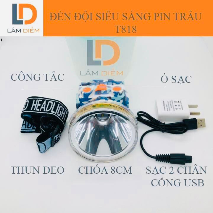 ĐÈN PIN SẠC 3 CHẾ ĐỘ ĐỘI ĐẦU CHỐNG NƯỚC PIN SIÊU LÂU T818-812