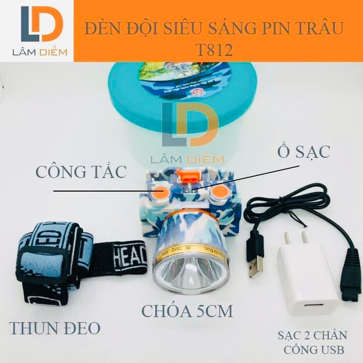 ĐÈN PIN SẠC 3 CHẾ ĐỘ ĐỘI ĐẦU CHỐNG NƯỚC PIN SIÊU LÂU T818-812