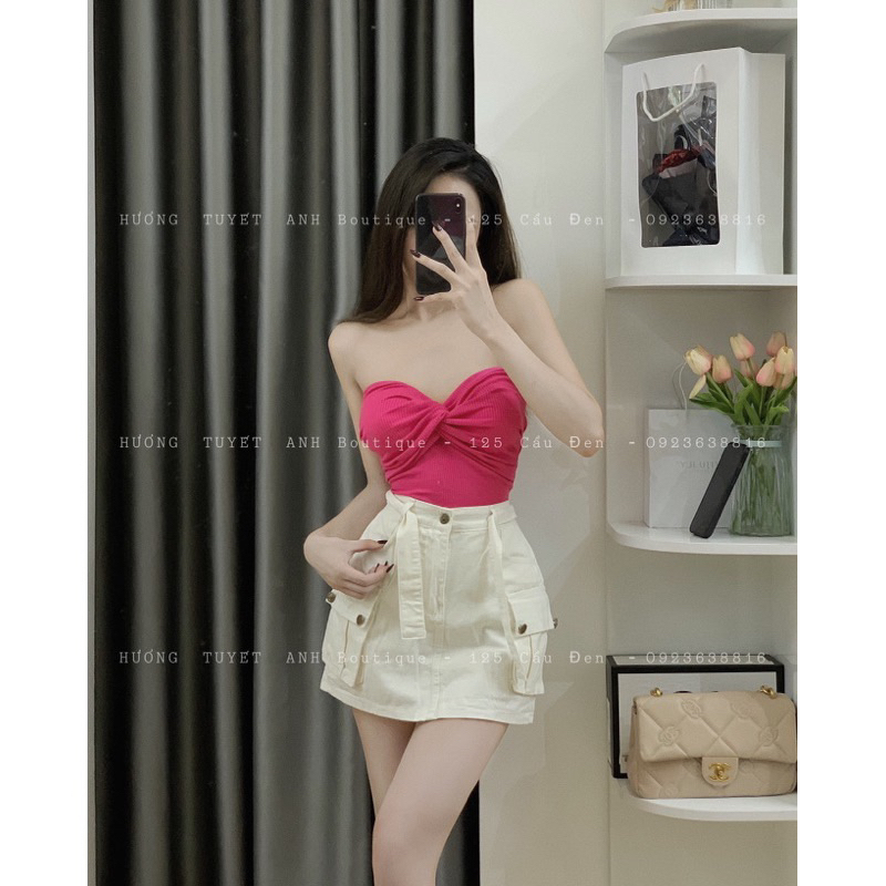 Áo thun ống xoắn ngực crotop, sexy cá tính