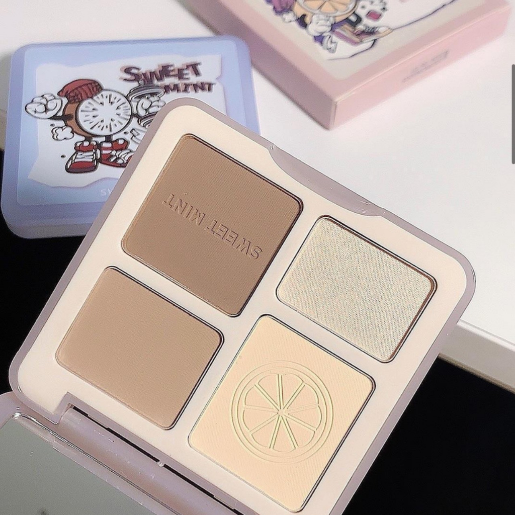 Tạo khối 4 màu SWEET MINT mỏng mịn tự nhiên bắt sáng Highlight And Contouring Palette Tri-color Repair Blush Tray SWMI53