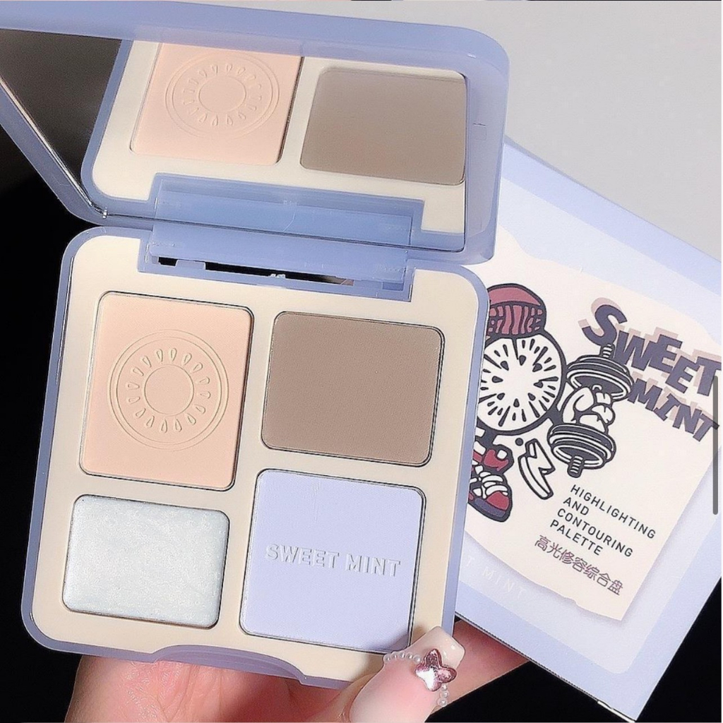 Tạo khối 4 màu SWEET MINT mỏng mịn tự nhiên bắt sáng Highlight And Contouring Palette Tri-color Repair Blush Tray SWMI53