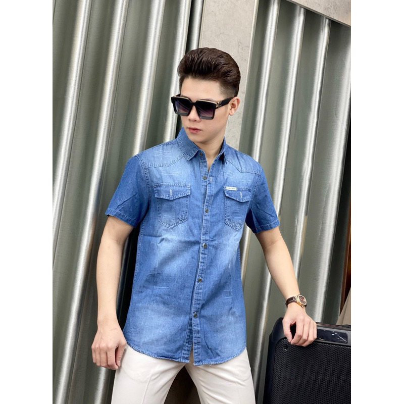 Áo sơ mi bò nam cộc tay 2023