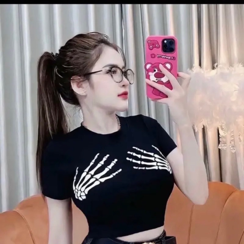 Áo thun croptop có tay nhiều hình