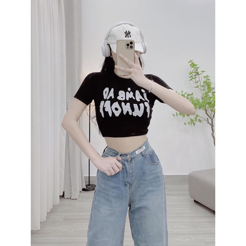 Áo thun croptop có tay nhiều hình