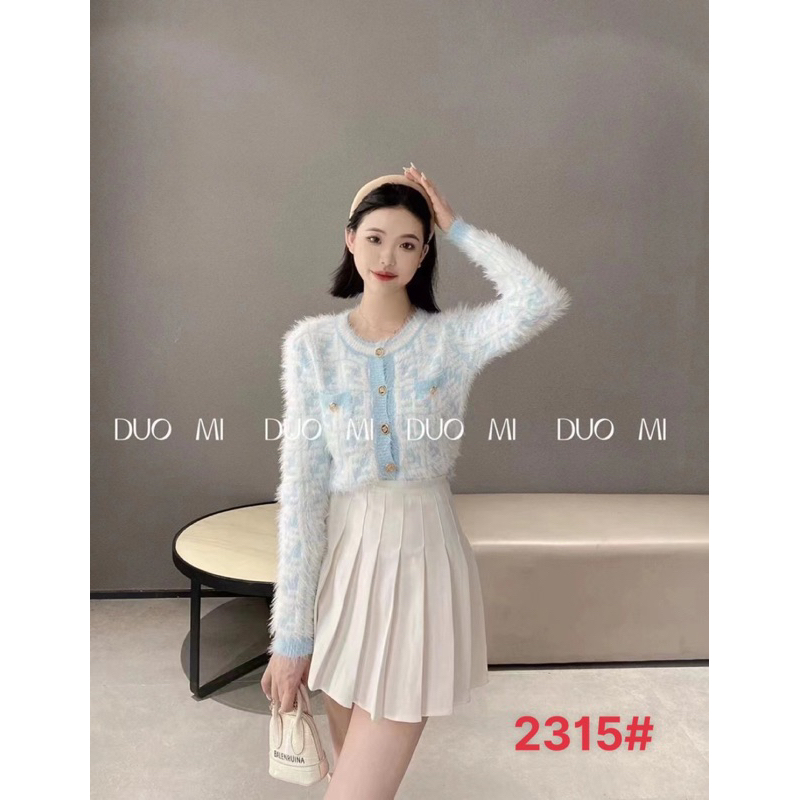 Áo khoác len nữ dáng croptop hoạ tiết hàng QC