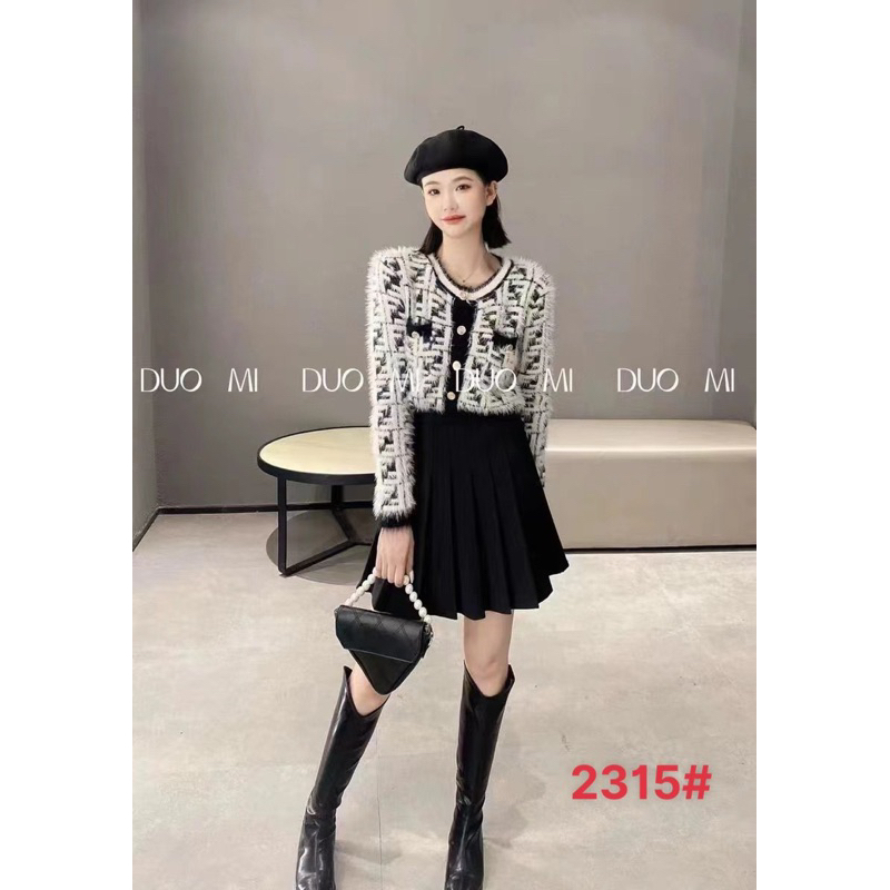 Áo khoác len nữ dáng croptop hoạ tiết hàng QC