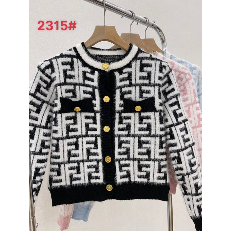 Áo khoác len nữ dáng croptop hoạ tiết hàng QC