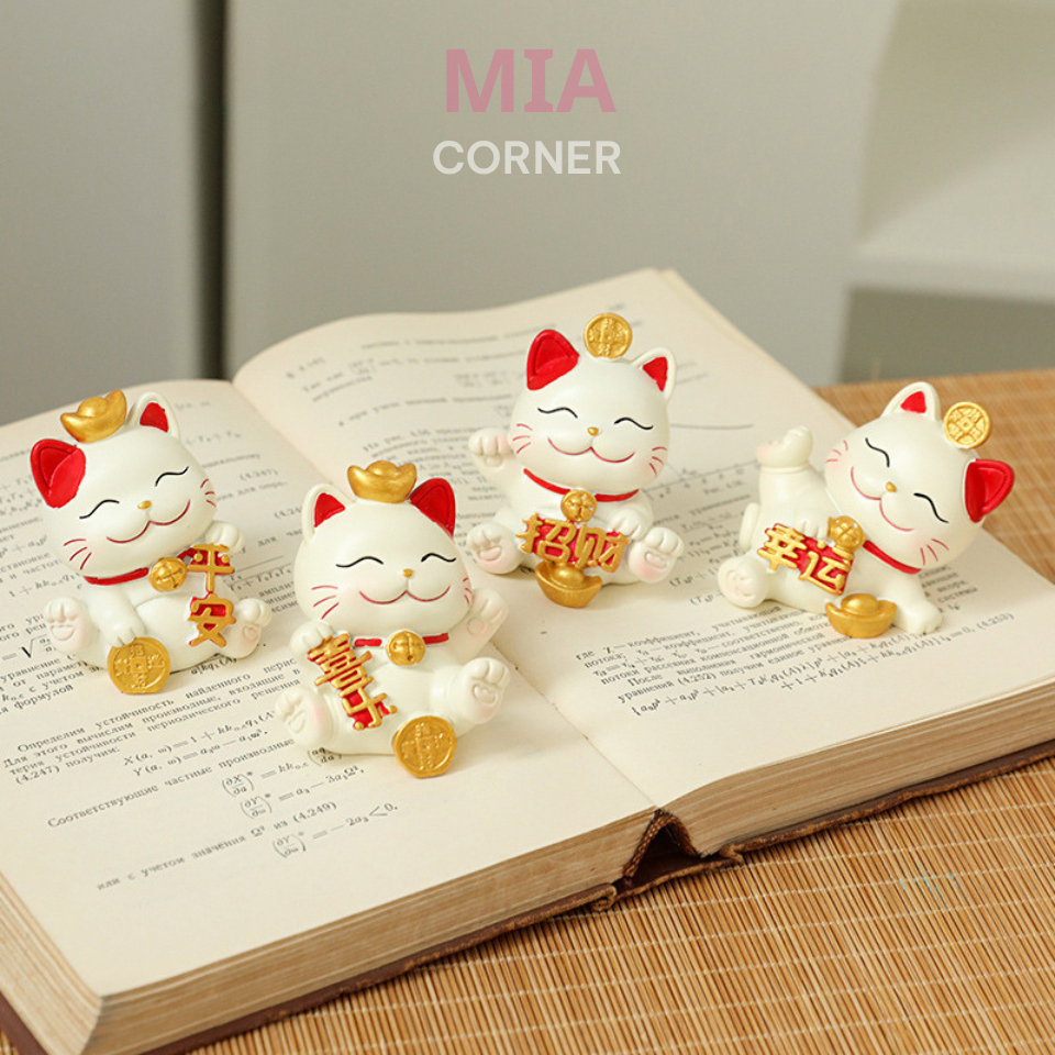 Set mèo thần tài mini để bàn làm việc và decor trang trí ô tô xe hơi