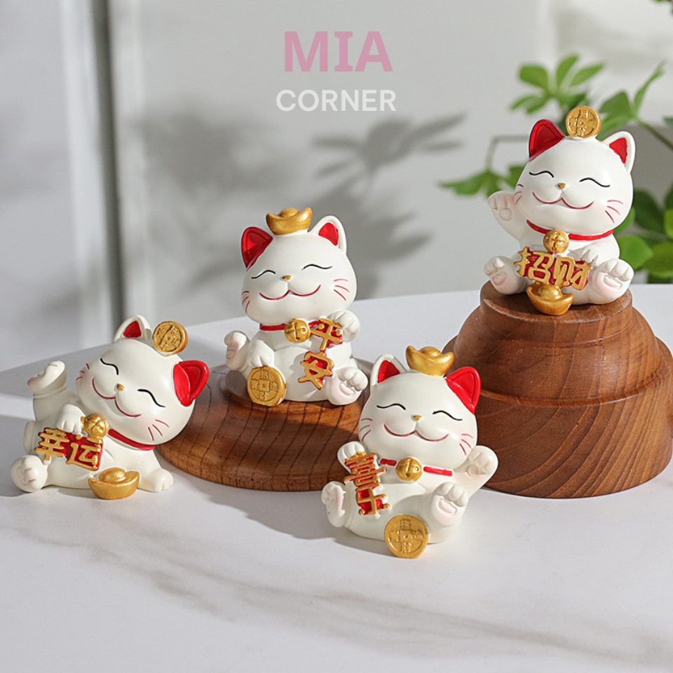 Set mèo thần tài mini để bàn làm việc và decor trang trí ô tô xe hơi