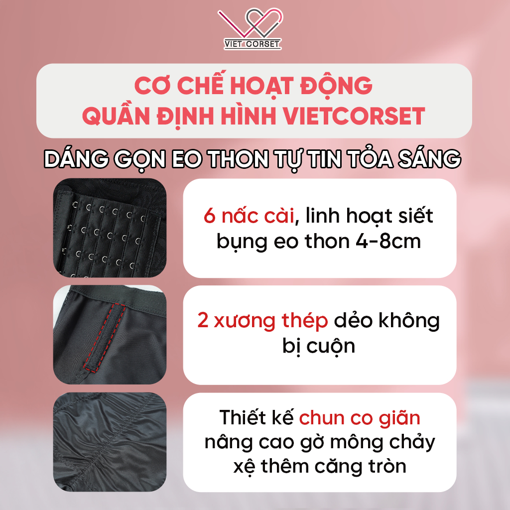 Quần Gen Bụng Định Hình Comfy Slim 602 Mắc Cài Siết Eo Thon Đùi Nâng Mông Không Độn Vietcorset 602