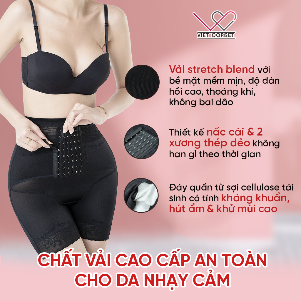 Quần Gen Bụng Định Hình Comfy Slim 602 Mắc Cài Siết Eo Thon Đùi Nâng Mông Không Độn Vietcorset 602
