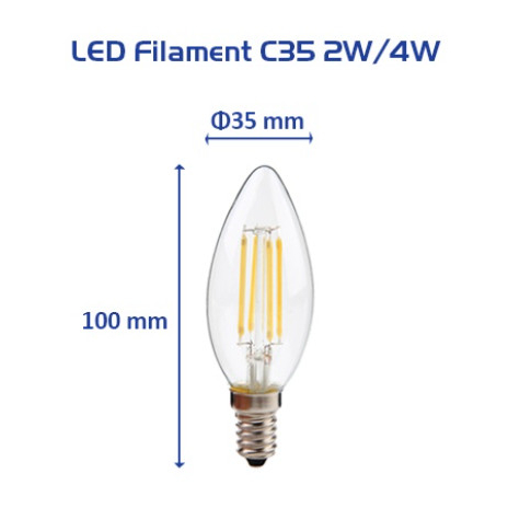 Bóng Đèn LED Sợi Đốt OPPLE  Fila  C35 E14  2W - 4W - Hiệu Ứng Ánh Sáng Như Bóng Sợi Đốt, Tiết Kiệm Năng Lượng