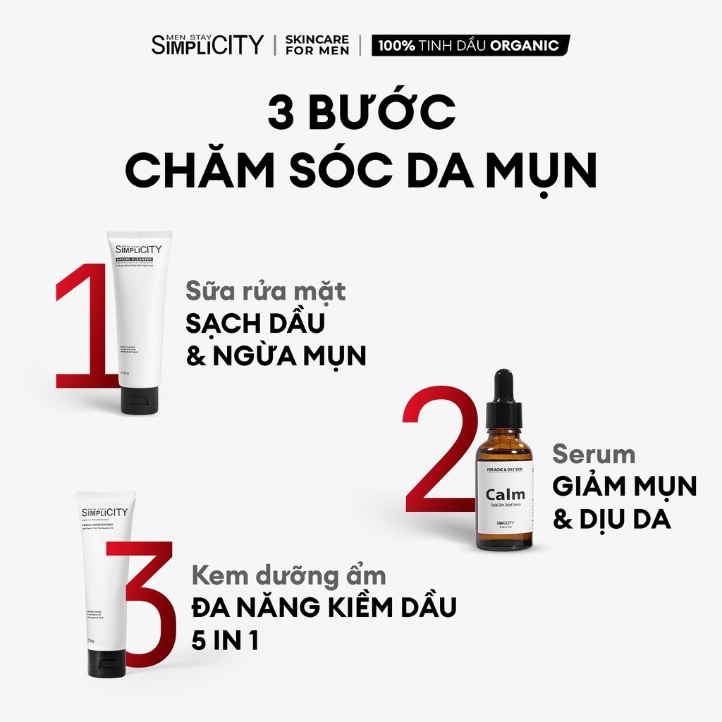 Serum giảm mụn & làm dịu da cho nam Men Stay Simplicity Calm Skin Relief Facial Serum 10ml - 30ml