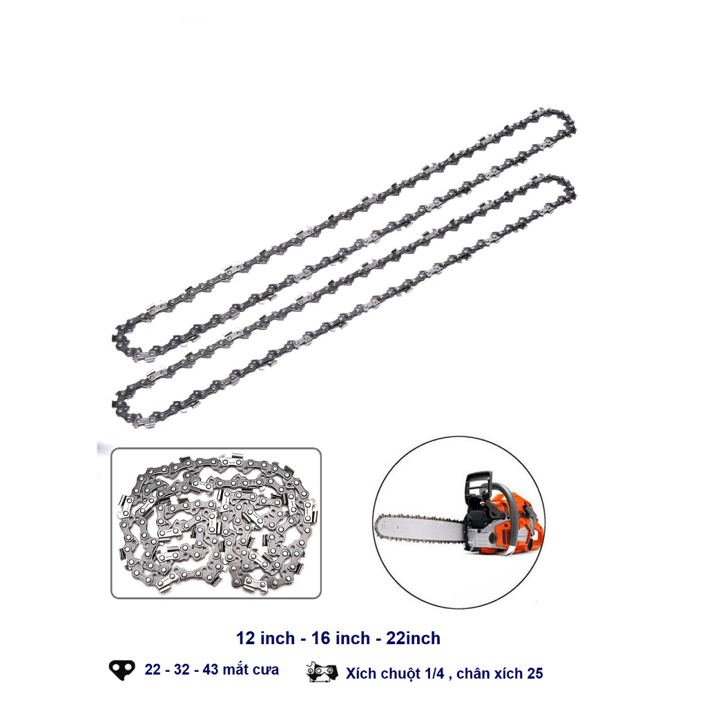 Dây Xích Chuột 12in 16in 22in Dây Xích Cưa 22 Mắt 32 Mắt 43 Mắt Xích Chuột Cho Các Loại Máy Cưa Nhật Bãi