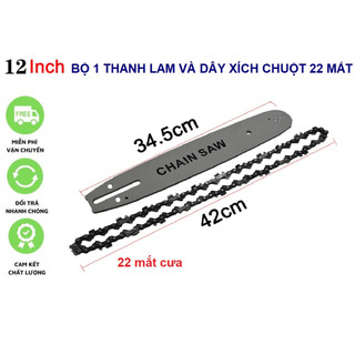 Bộ 1 thanh lam máy cưa và 1 dây xích 12inch chân xích 91,sên xích lam cưa máy cưa điện xăng cưa bãi