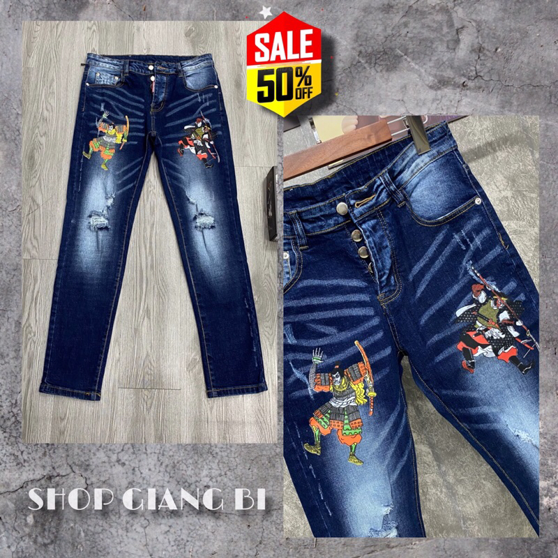 Quần dsq2 samurai 4 khuy đơn giản,quần jean dsq2 in nhìn nhật cổ xanh đậm bản đẹp
