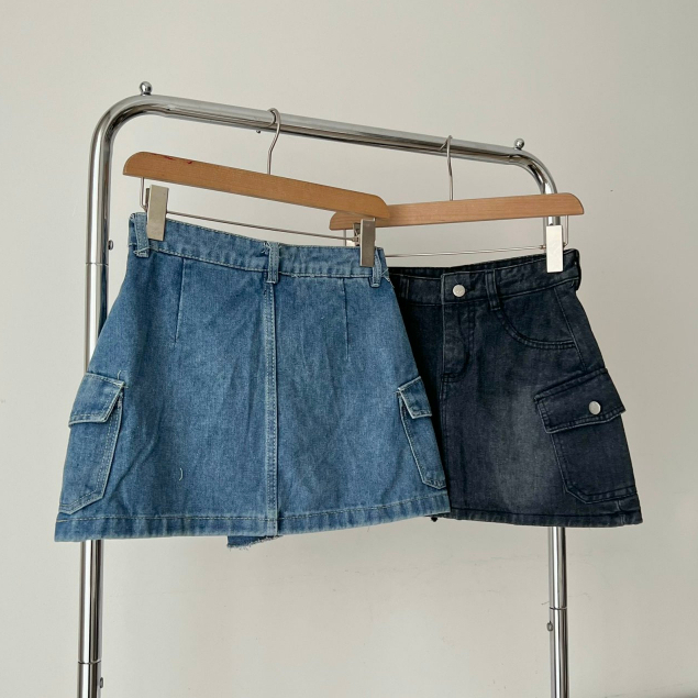 Chân Váy Bò Dáng Ngắn, Chân Váy Jean Phối Túi Hàng Công Ty 3 size SML