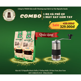 Combo 1kg cà phê hạt Gu và 1 máy xay cà phê cầm tay Green Highland coffee