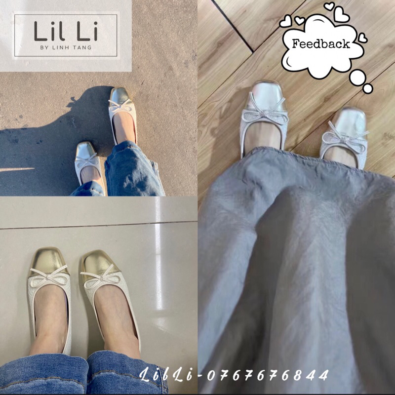 Giày Búp Bê Dạ Tweed Mũi Vuông Đính Nơ Tiểu Thư size 35-40