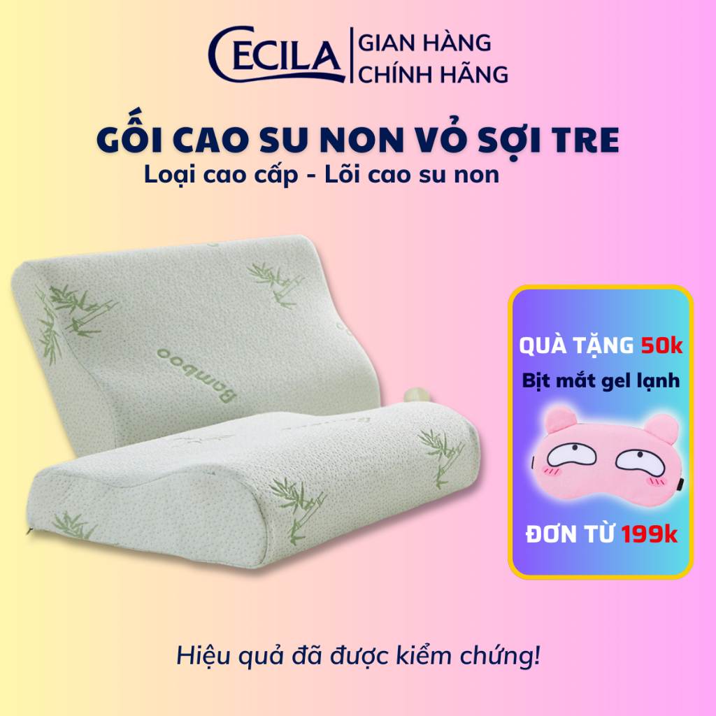 Gối cao su non người lớn CECILA vỏ sợi tre kháng khuẩn, thiết kế lượn sóng, chống đau mỏi cổ vai gáy, giúp ngủ ngon hơn
