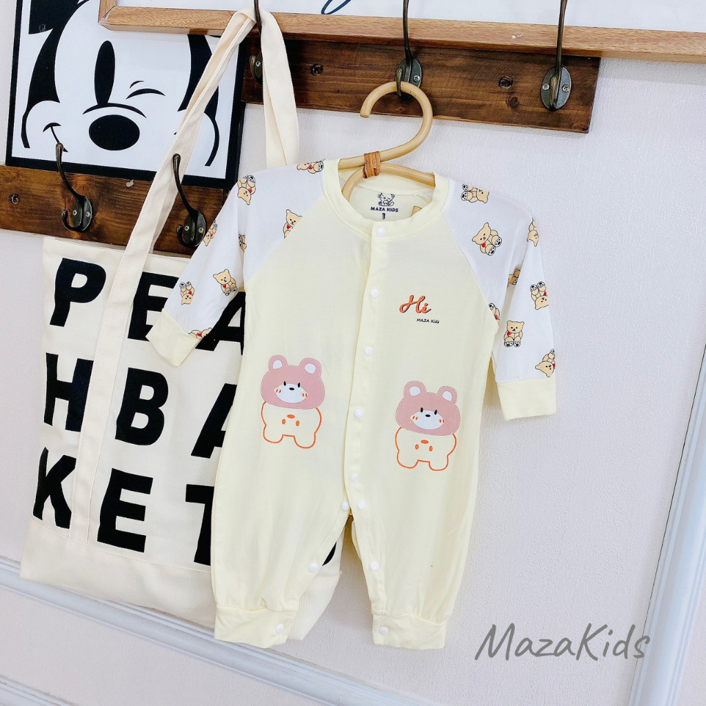 Bộ body dài thun lạnh HÌNH THÚ pha hoa văn cho bé