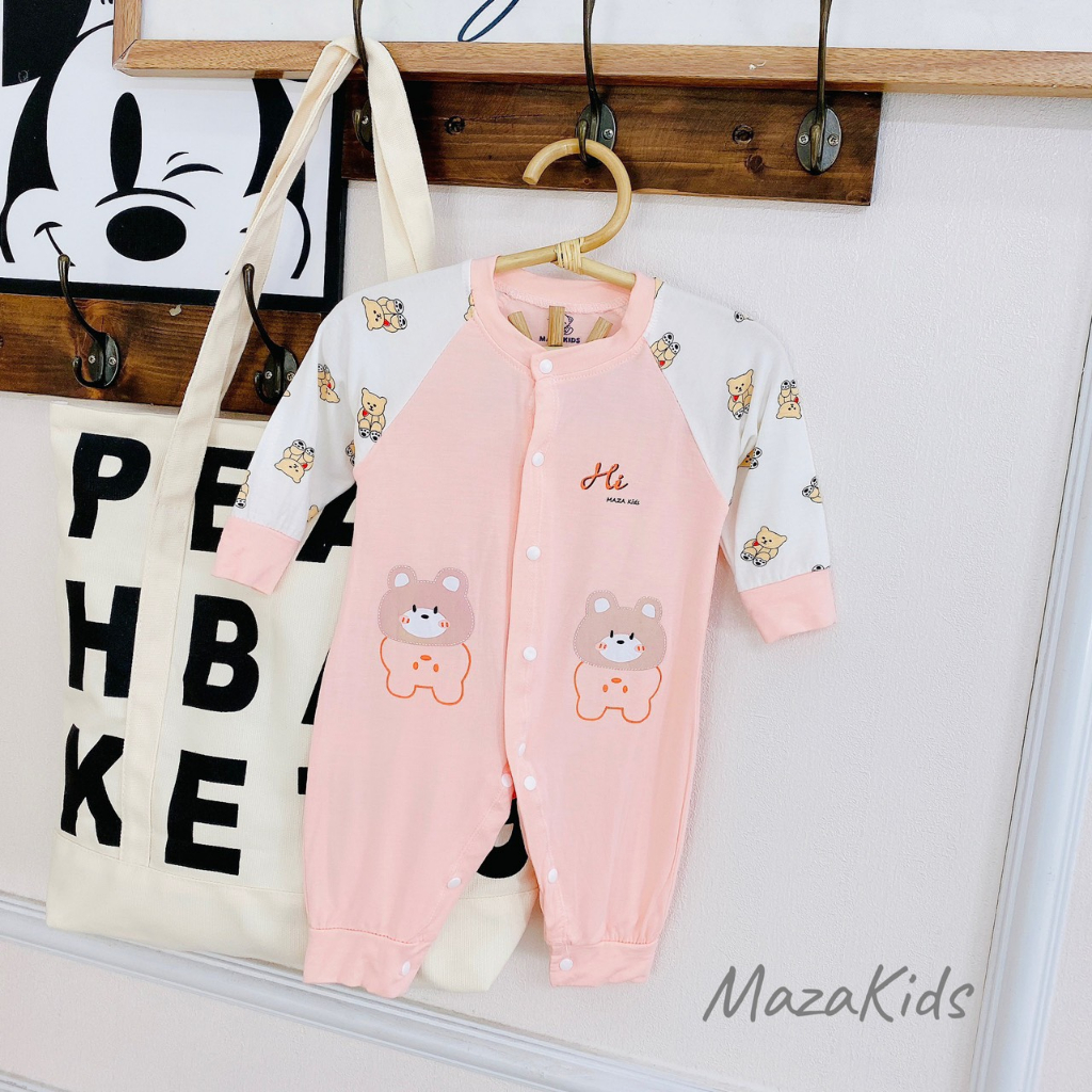 Bộ body dài thun lạnh HÌNH THÚ pha hoa văn cho bé