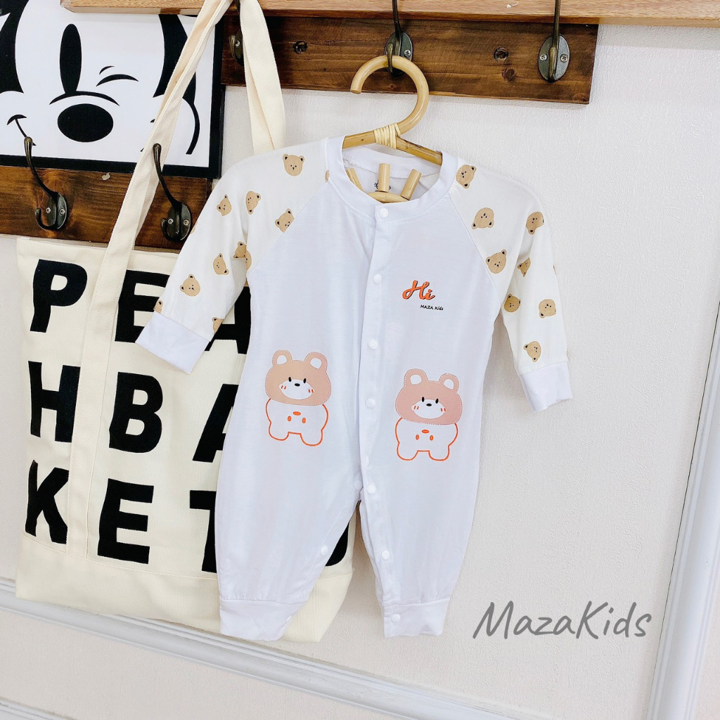 Bộ body dài thun lạnh HÌNH THÚ pha hoa văn cho bé