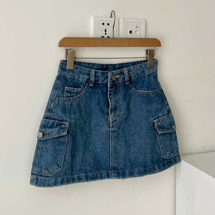 Chân Váy Bò Dáng Ngắn, Chân Váy Jean Phối Túi Hàng Công Ty 3 size SML