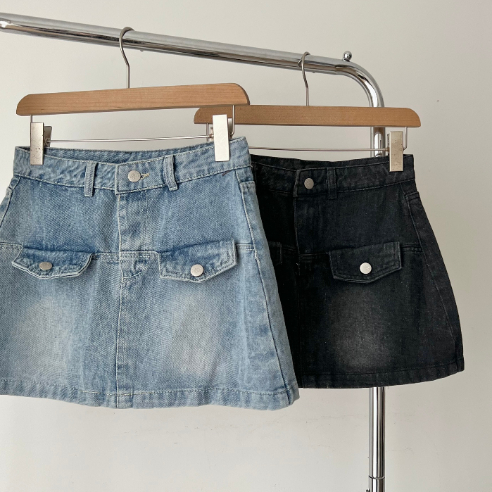 Chân Váy Bò Dáng Ngắn, Chân Váy Jean Phối Túi Hàng Công Ty 3 size SML