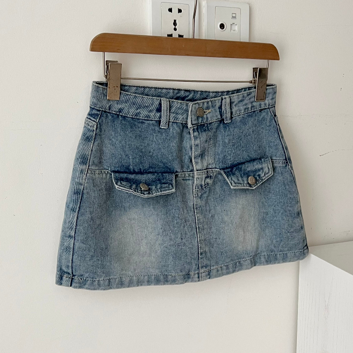 Chân Váy Bò Dáng Ngắn, Chân Váy Jean Phối Túi Hàng Công Ty 3 size SML