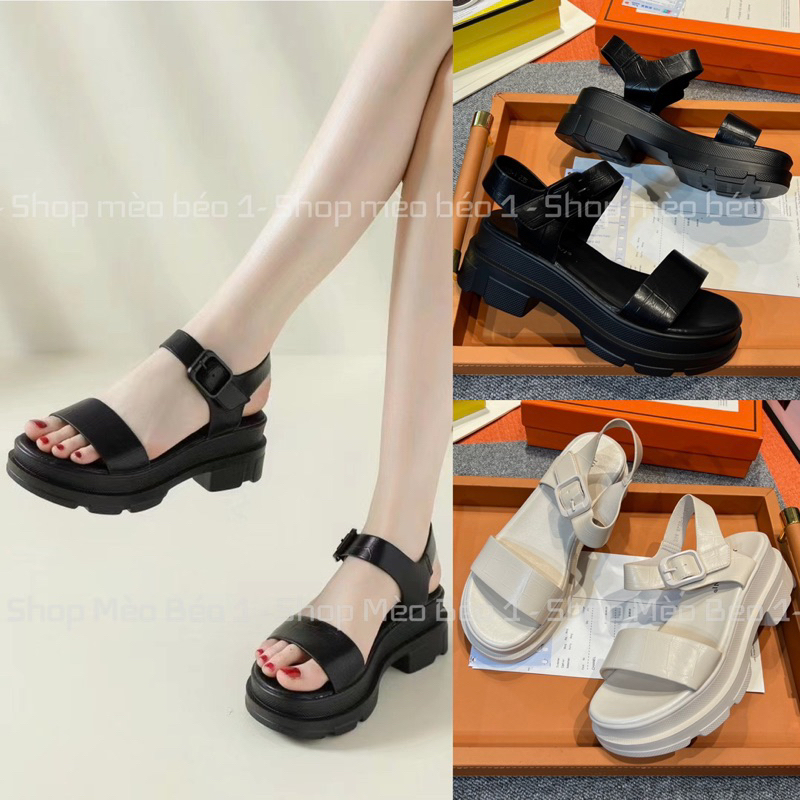 Sandal quai ngang vân rắn gót vuông fullbox hàng quảng châu cao cấp