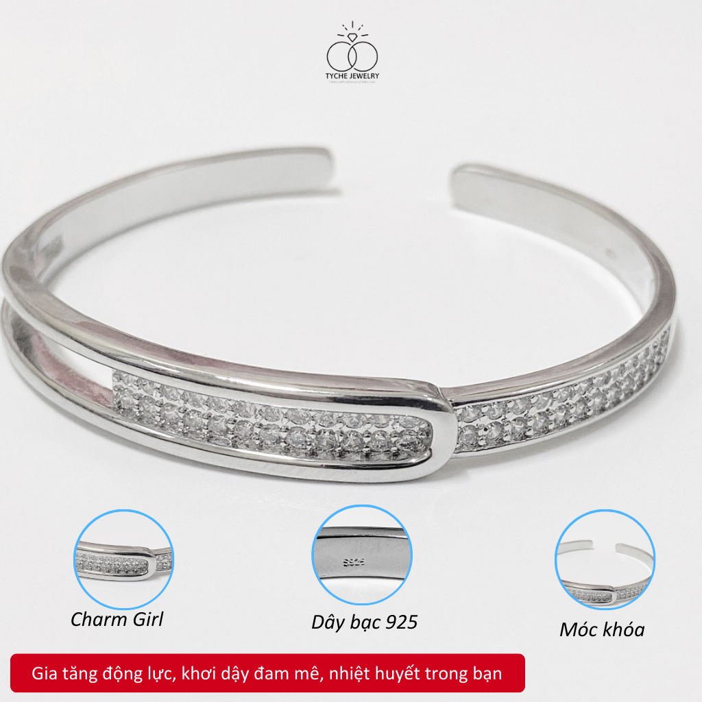 Vòng tay bạc nữ Tyche Girl over size kiểu dáng Hàn Quốc phong cách trẻ trung phù hợp đeo đi học, đi chơi TYCHE JEWELRY