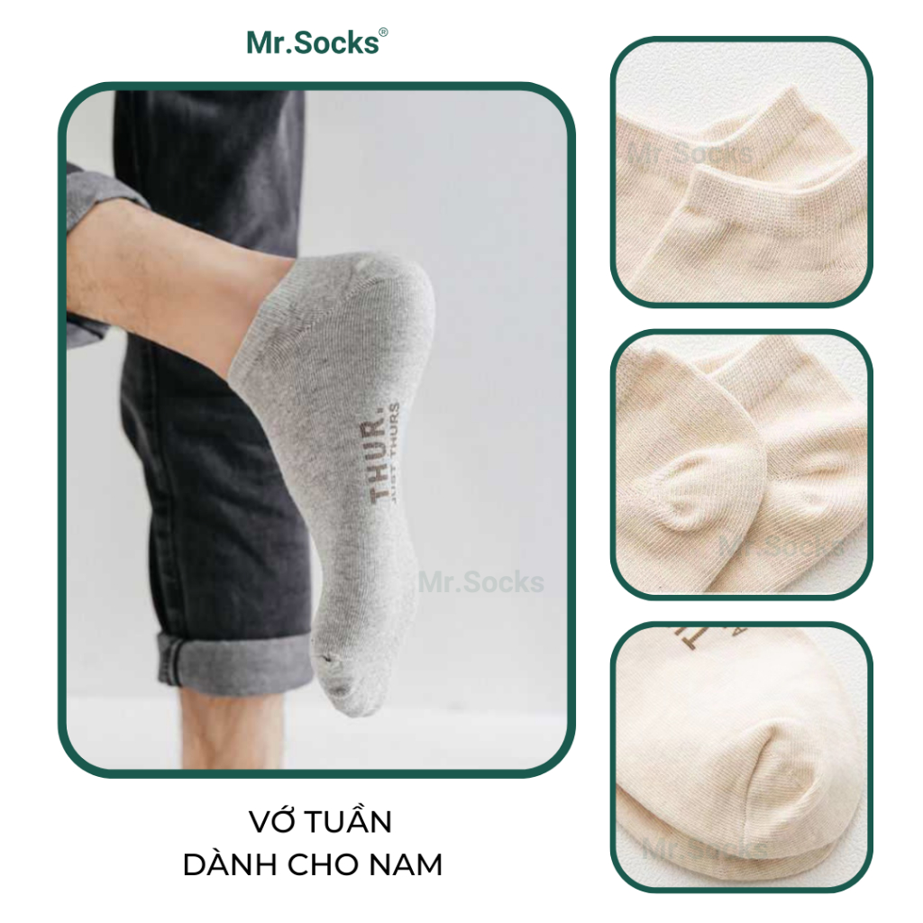 Set 7 đôi tất nam cổ ngắn Mr.Socks mang cả tuần, chất liệu cotton hút ẩm tốt khử mùi kháng khuẩn VOTUAN-NAM01