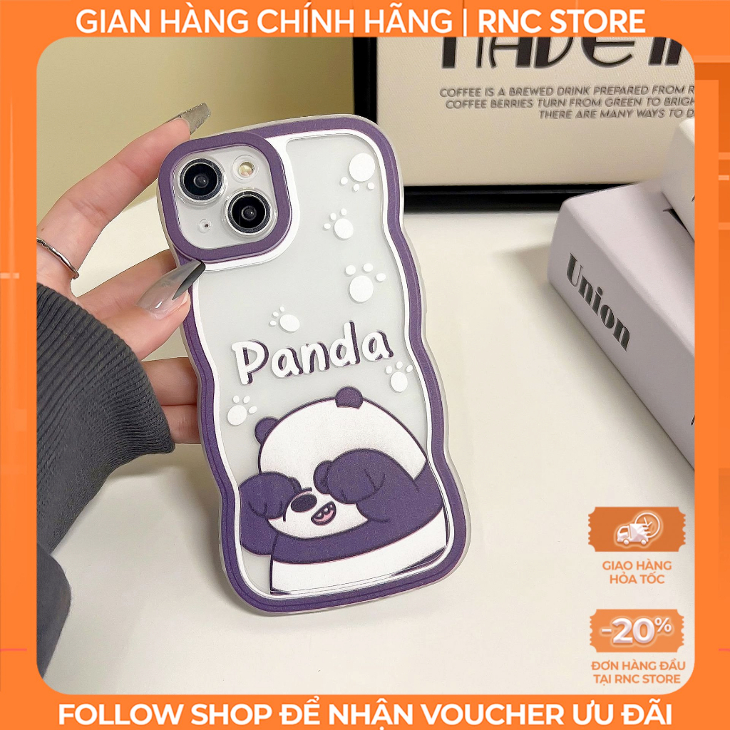 Ốp lưng OPPO A5S/F9/A12/A54/A74/A76/...trong cạnh gợn sóng hình Panda Tím