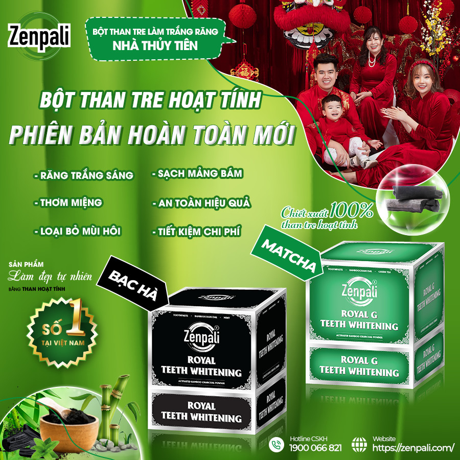 Bột than Tre Hoạt Tính Trắng Răng Royal Zenpali Trắng Răng Thiên Nhiên