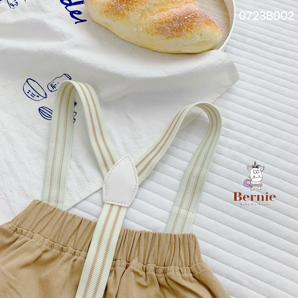Set bộ sơ mi công tử kẻ cộc tay 4 chi tiết kèm nơ và đai nịt quần Bernie cho bé 8-23kg