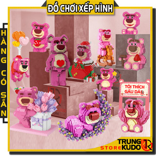 Mô hình Gấu Hồng Lotso dạng Đồ chơi xếp hình gấu hồng Lotso nhà Disney làm quà, đồ decor