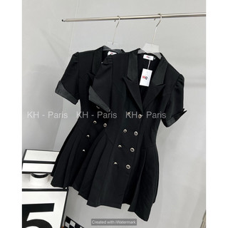 Váy cổ vest phối lụa ly eo sang chảnh KH