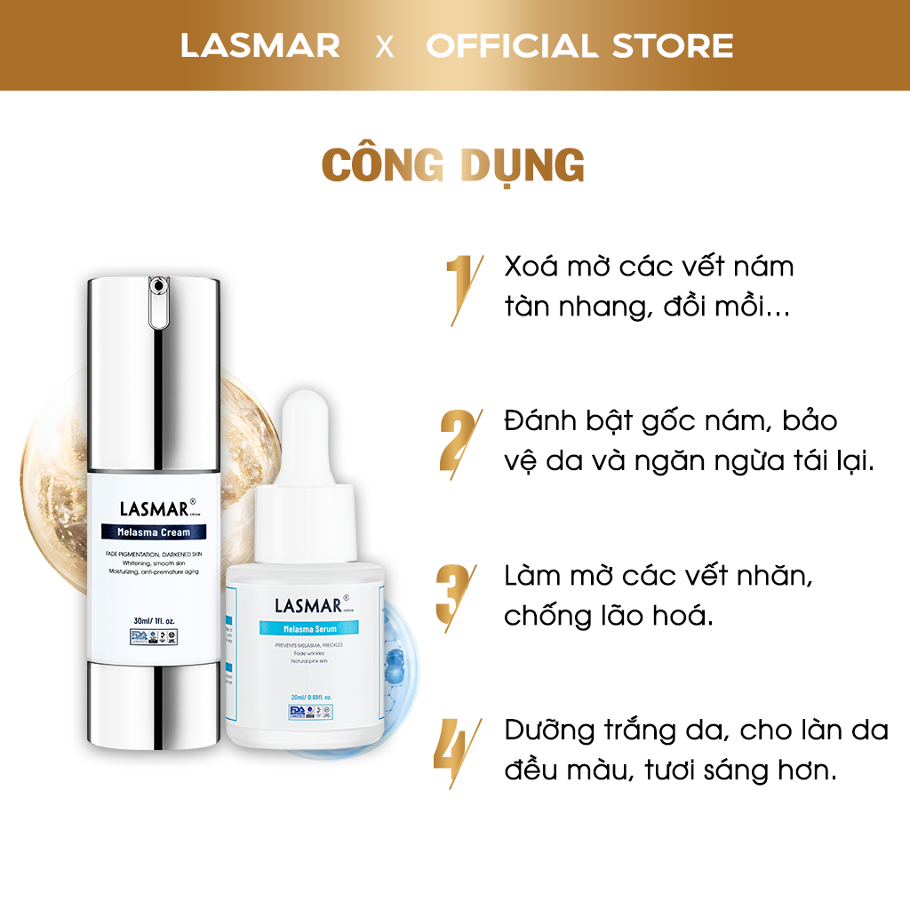 Combo Kem Đêm + Serum Nám Lasmar Mờ Nám Da, Tàn Nhang, Đồi Mồi Lâu Năm Từ Bên Trong