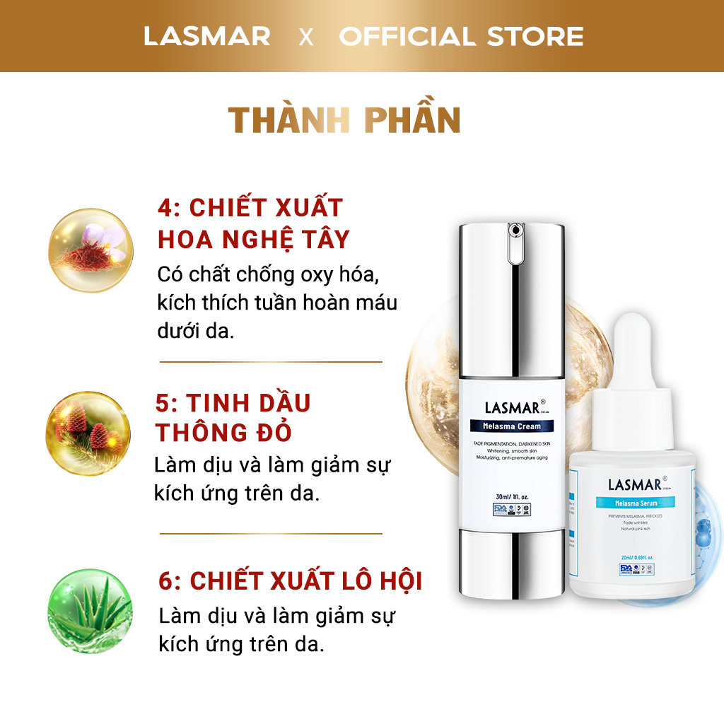 Combo Kem Đêm + Serum Nám Lasmar Mờ Nám Da, Tàn Nhang, Đồi Mồi Lâu Năm Từ Bên Trong