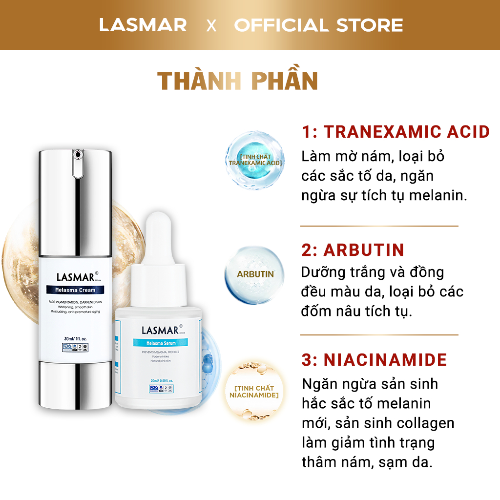 Combo Kem Đêm + Serum Nám Lasmar Mờ Nám Da, Tàn Nhang, Đồi Mồi Lâu Năm Từ Bên Trong