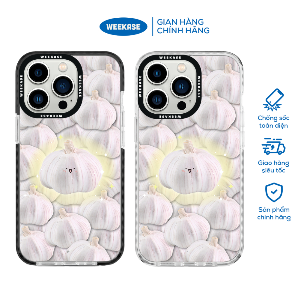 Ốp lưng iPhone viền trắng, đen chống sốc chống va đập Weekase in hình Nhiều tỏi phát sáng - Màu in cực bền