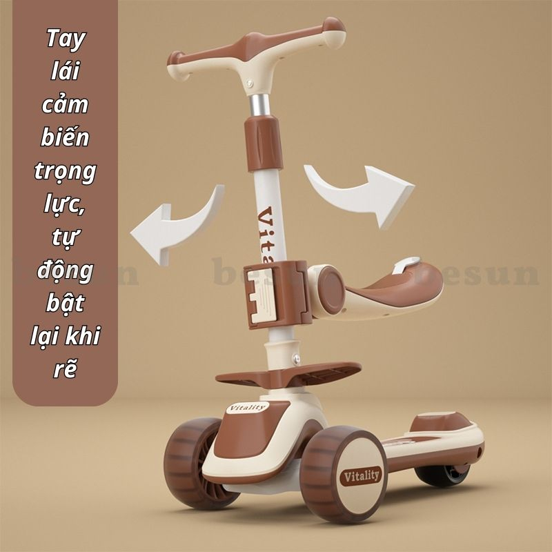 Xe trượt 2 in 1 cho bé BESUN có nhạc đèn, giỏ đồ - xe chòi chân cao cấp