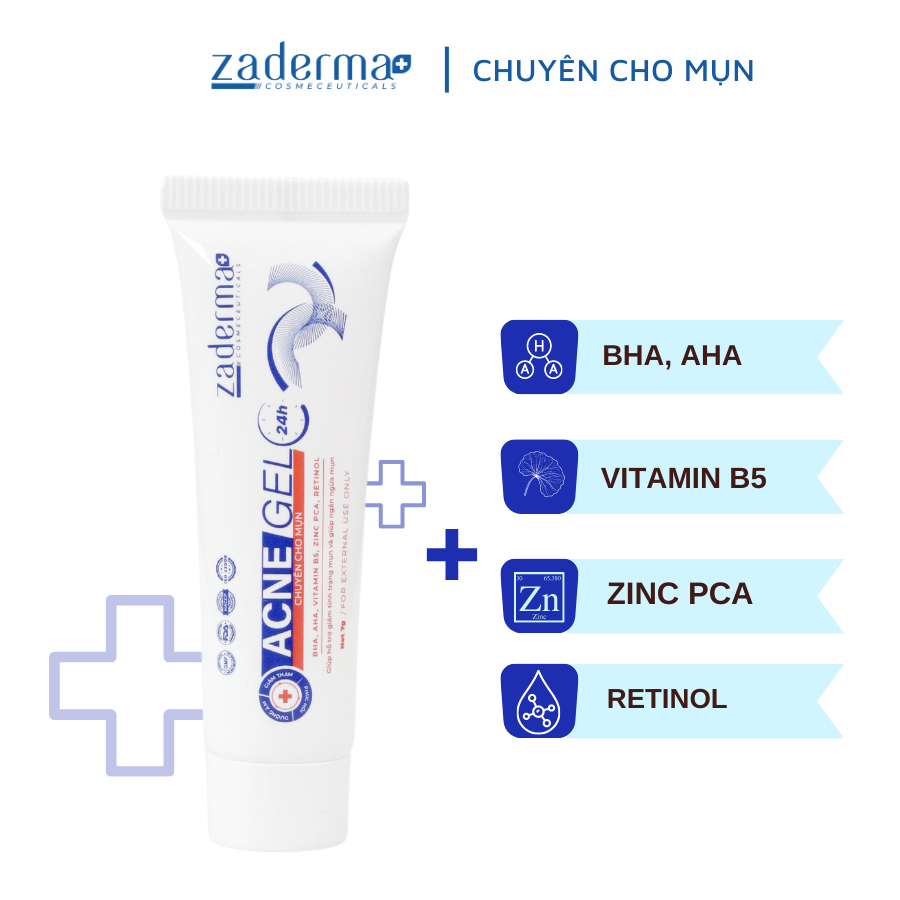 Gel ngừa mụn Zaderma giảm mụn dưỡng da mờ sẹo ngừa thâm nám Ance Gel 24H 20g