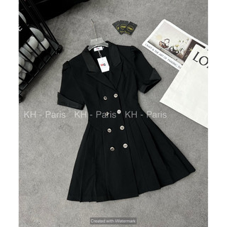 váy cổ vest phối lụa ly eo sang chảnh KH