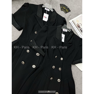 váy cổ vest phối lụa ly eo sang chảnh KH